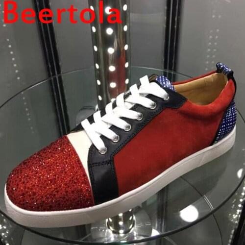 Beertola Male Manual Comfortable Bling Crystal Loafers Men Casual Shoes Party Dress Flats Sneakers Mixed Color Chaussures Hommes