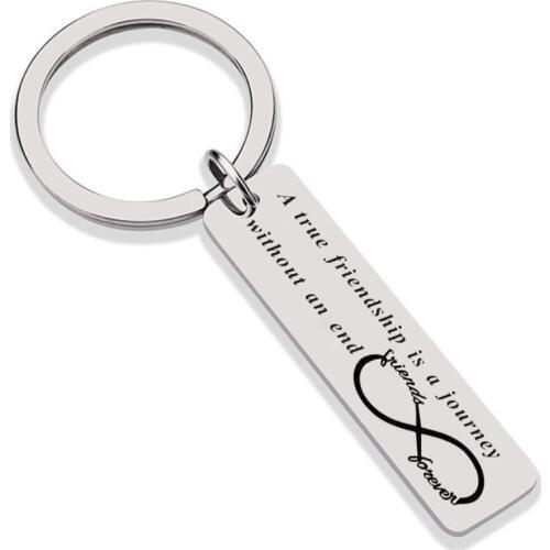 A True Friendship Is A Journey Without And End Keychain Hand Stamped Long Distance Friendship Gifts Jewelry Stainless Steel