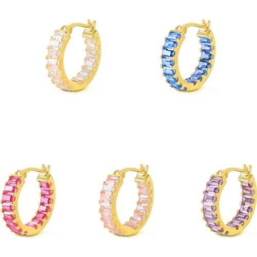 CANNER Vintage Rainbow Crystal Diamond Earrings Hoops 925 Sterling Silver Ear Ring Huggie Earring For Women Teens Fine Jewelry