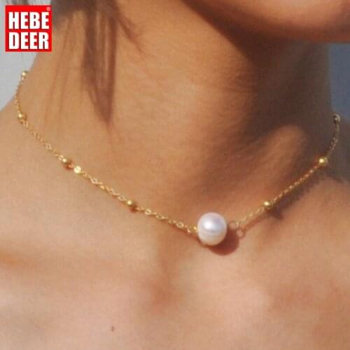 HebeDeer Artificial Pearl Necklace Chain Women Choker Necklaces Jewelry Link Chain Lady Silver Color Trendy Collares Collier