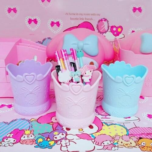 Bow Love Heart Shape Pen Holder Pink Barrel Girl Cute Bucket Desk Organizer Stationery Large-capacity Plastic Pen Holder