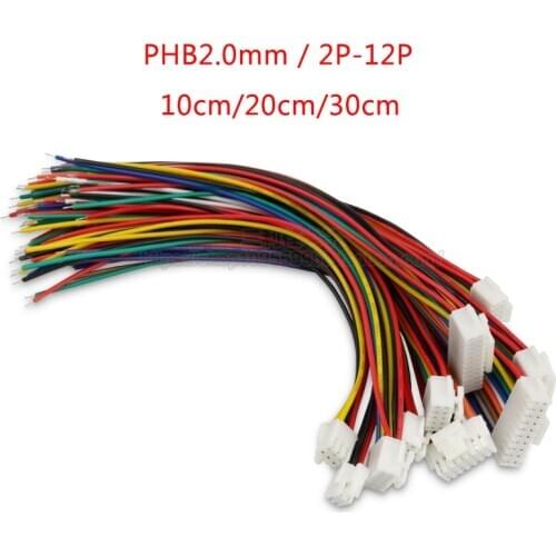 10PCS PHB2.0mm terminal line double row buckle color electronic line single head double head connection line 2*2P-2*12P