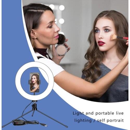 3 Color LED Selfie Ring Fill Light 16cm/6.30in Dimmable Phone Camera Ring Lamp With Stand Tripod For Makeup Video Live Studio