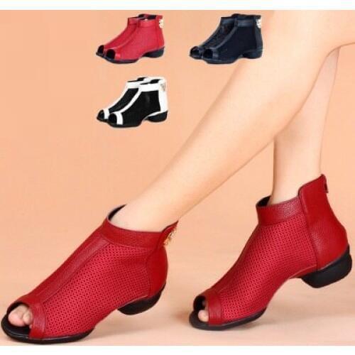 Mesh Square Shoes Women Leather Female Modern Dancing Sneakers Jazz Shoes woman Breathable Soft Soled Boots