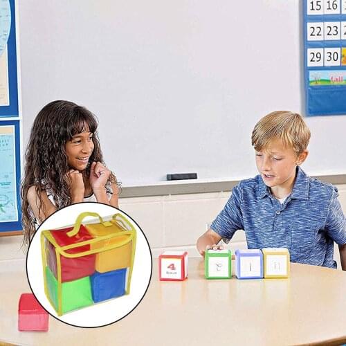 4x 10cm Playing Game Dices Set Soft Foam Cubes with Clear Pockets Customizable Learning Cubes