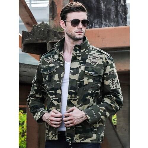 Tough Guy Style Military Jacket Outdoor Casual Sport Camouflage Printed Cargo Jackets Spring and Autumn Mens Pure Cotton Coats