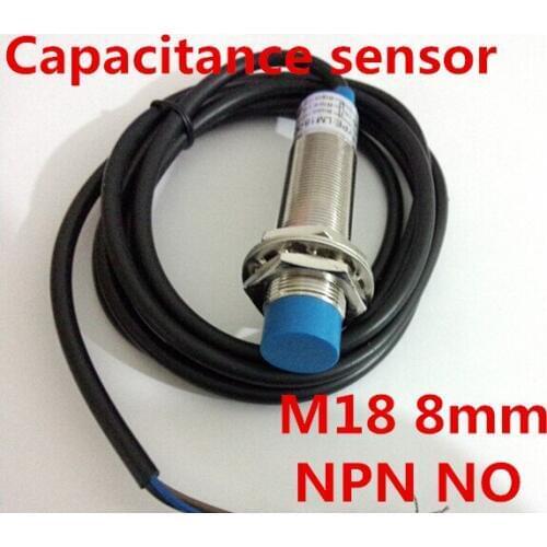 M18 NPN NO proximity capacitance sensor normally open switch DC 3 wire distance 8mm detect metal/non-metal posistion sensor
