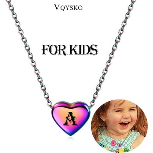 Cute Kids A-Z 26 Letter Chain Necklace Fashion Stainless Steel Rainbow Heart Delicate Initial Necklaces Jewelry For Girls Gift