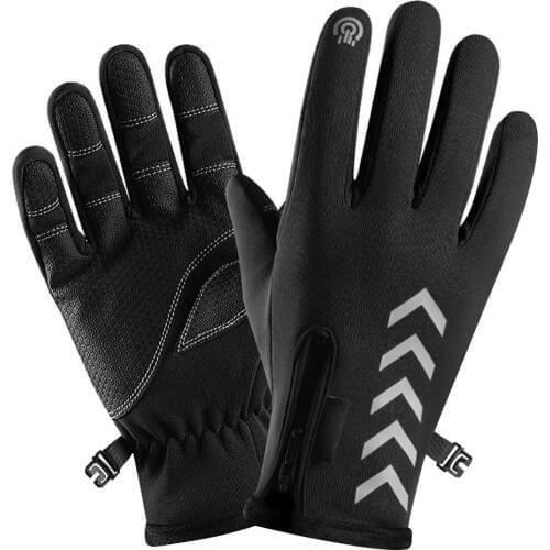 Men Women Running Gloves Autumn Winter Waterproof Non-Slip Touch Screen Night Riding Cycling Reflective Strip Gloves M L XL XXL