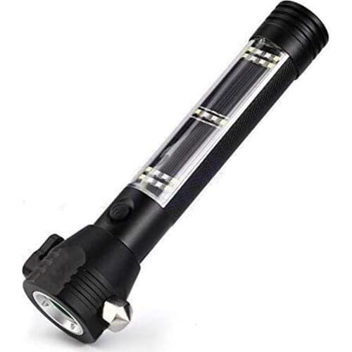 Portable Solar Powered LED USB Flashlight Safety Hammer Torch Light With Power Bank Magnet Survival Emergency Light