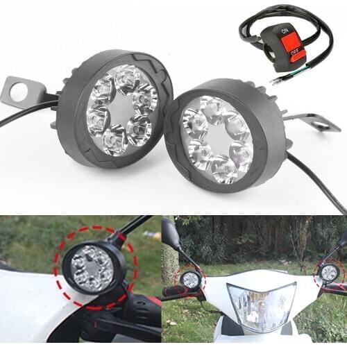2pcs Led Motorcycle Headlight Spotlight 12V 6LEDS With Switch Fog Lights Assist Lamp Rearview Mirror Light farol auxiliar moto