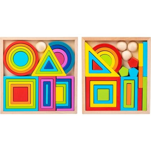 Rainbow Nesting Building Blocks Preschool Balance Game for Boys & Girls