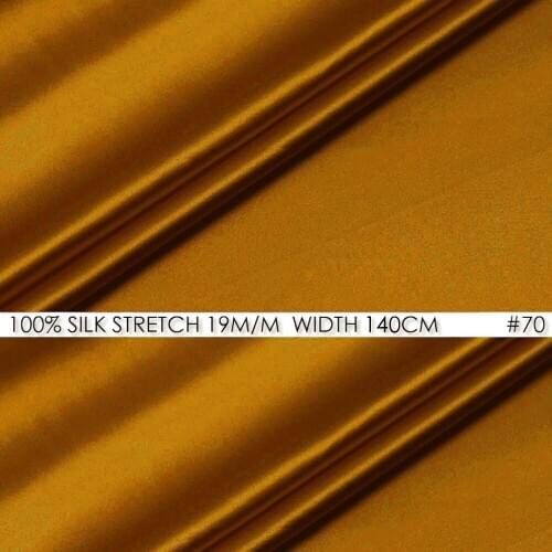 Silk stretch satin 140 cm, width 19momme Pure Silk Satin Dress Fabrics For Women Amber Yellow NO 70