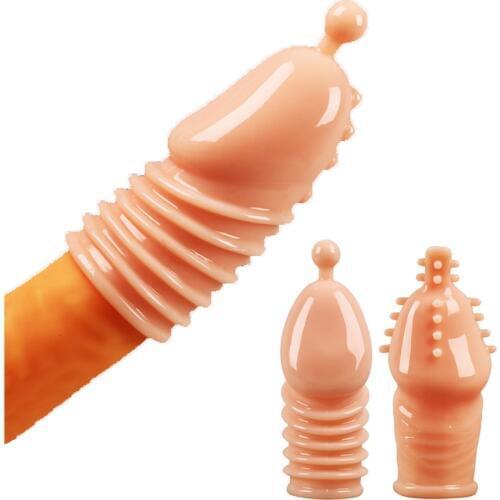 Silicone Glans Sleeve Reusable Condoms Delay Ejaculation Enlargement Penis Extender Condom Chastity Penis Cage Sex Toys for Men