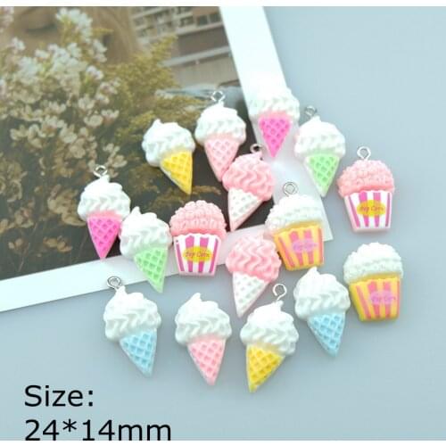 Cute Ice cream Popcorn Charms Resin Flat Back Cabochon Bracelets Necklace Earrings Making Accessories DIY Jewelry Pendants