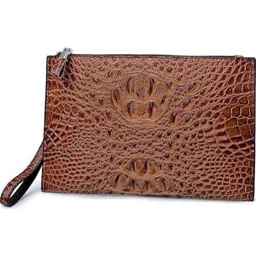 Crocodile pattern Genuine Leather envelope bag Men clutch wristlets bag Cowhide Men mobile phone Bag male Handbag leisure bag