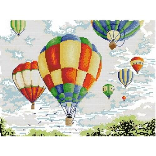 Cross stitch Handmade 14CT Counted Canvas DIY,Cross-stitch kits,Embroidery F-Flying hot air balloon 45-36