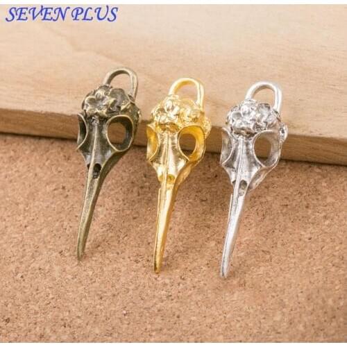High Quality 10 Pieces/Lot 41mm*12mm Antique Bronze Plated Bird Charm Bird Head Skull Charms