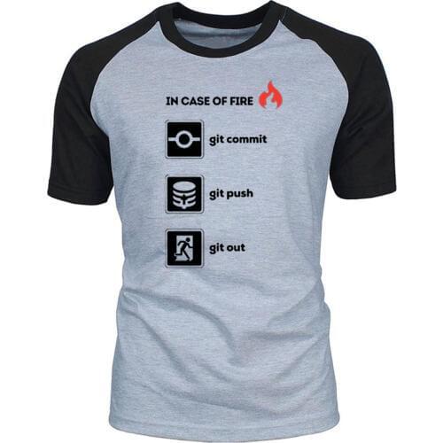 Summer New 100% Cotton Top Quality Funny O Neck Programmer Shirt- In Case of Fire Git Commit Push Out Graphic T Shirts EU Size