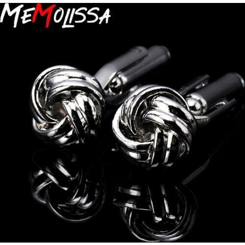 MeMolissa High Quality luxury Mens Silver Plated Cufflinks 2 layer Knot Design Shirt Wedding Business 1 Pair Free shipping