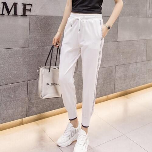 Black Harem Pants Women Plus Size Cut Out White Casual Trousers Joggers Women Pants Streetwear Mujer Pantalones Spodnie Damskie
