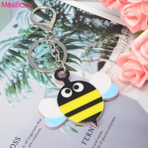 1Pc Fashion Cute Cartoon Acrylic Keychain Honeybee Bee Key Chain Children Baby Girls Boys Students Gift For Women Mens Car Ring