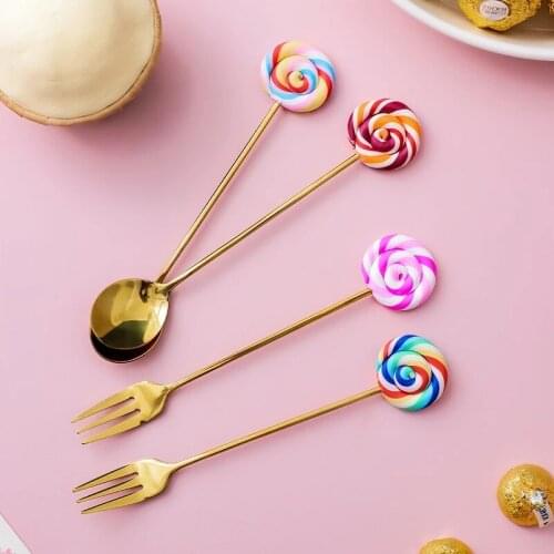 1PC Stainless Steel Doughnut Spoon Fork Cake Coffee Dessert Golden Ice Cream Stirring spoons Candy Cute Cartoon Teaspoon