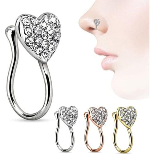 1Piece Stainless Steel Heart Clip On Nose Ring Star Fake Nose Piercing Clip On Cross Nose Clip Fake Faux Piercing Jewelry