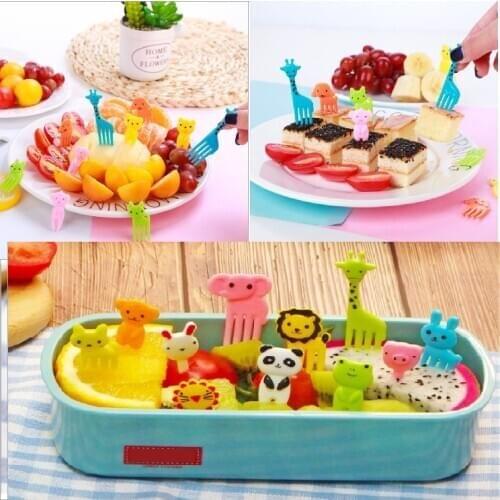 10PCS Safe Animal Mini Fruit Fork Cartoon Children Snack Cake Dessert Food Fruit Fork Stick Set For Home Party Bento Toothpick