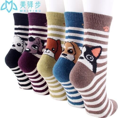 12 Pairs Per Set Winter Thickened Female Wool Socks Cartoon Cute Dog Warm Ladies Socks Gift Hot Socks