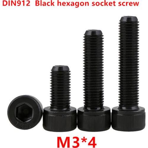 500pcs DIN912 M3*4 Black grade 12.9 Alloy Steel Thread 3mm Hexagon Socket Hex Head Cap Screw Screws Cylinder Allen Bolts