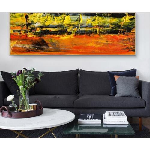 60x180cm - Yellow and Red Abstract Art Oil Painting on Canvas Posters and Prints Wall Art Pictures for Living Room Decoration