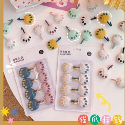 8Pcs Wall Hanging Hook Cartoon Cat Paw Wall Hooks Self Adhesive Hangers for Bathroom Kitchen Door Clothes Towel Racks