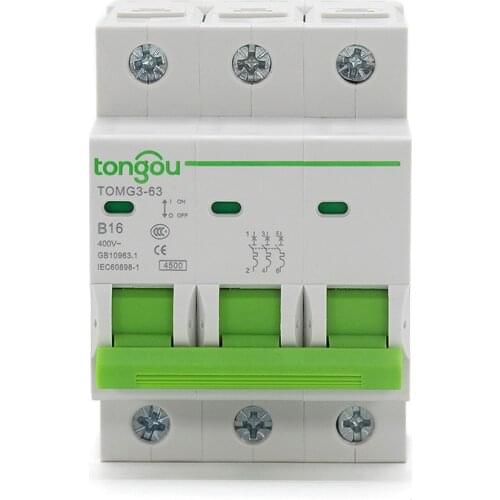 Miniature Circuit breaker with overcurrent protection Curve B Type 3P 1A 6A 10A 16A 25A 32A 40A 63A 4.5KA MCB AC 110V/230V/400V