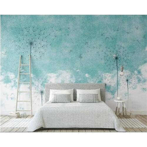 Beibehang Custom wall papers home decor Fashion Fresh Modern Nordic Style Blue Dandelion Flying Bird TV Background 3d Wallpaper