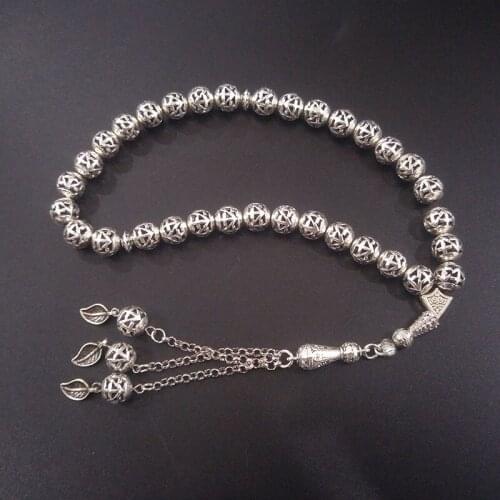 Tesbih Store new arrival 1 pieces luxury 10mm silver round hollow alloy beads muslin prayer beads