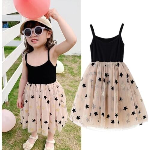 Kids Sleeveless Lace Drsses for Girls Party Dress Star Printed Birthday Tutu Dresses Children Casual Wear 3 6 8 Years Vestidos