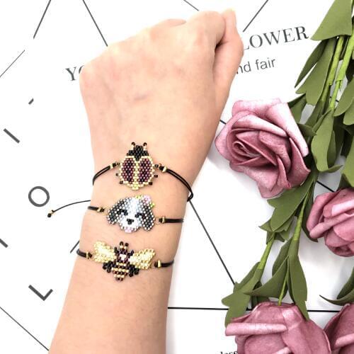 FAIRYWOO Gift For Woman Charm Bracelets Cute Animals Miyuki Beads Adjustable Rope Bracelet Dog Cat Owl Bee Rabbit Panda Handmade