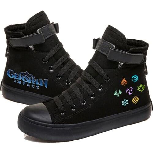 Genshin Impact Printed Anime Canvas Shoes Flat High-Top Comfy Sneakers Zapatos Chaussure Schuhe
