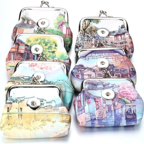 New Snap Jewelry PU Leather 18mm Snap Button Bag Coin Purses Small Wallets Pouch Girl Women Money Bag Christmas Gift ZN062