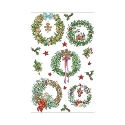 -LBP-Five Christmas Wreaths Counted Cross Stitch 11CT 14CT 18CT Cross Stitch Kits Embroidery Needlework Sets