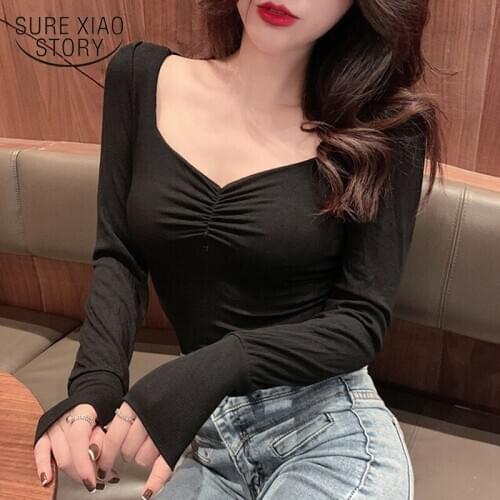 Autumn New Sexy V-neck Long Sleeve Tops Female Slim Inner Jacket Bottoming Shirts Vintage Pink Womens Shirts and Blouses 12564