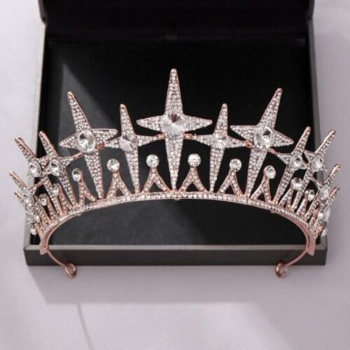 New Rose Gold Rhinestone Queen Wedding Crown Bridal Tiara Crystal Hair Jewelry Tiaras And Crowns Diadem Wedding Hair Accessories