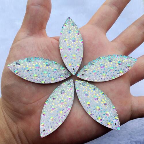 New 30pcs 20*50mm Rhinestones Horse eye AB Resin Sew on Stones For Garment DIY buttons for clothing 2 holes A630*5