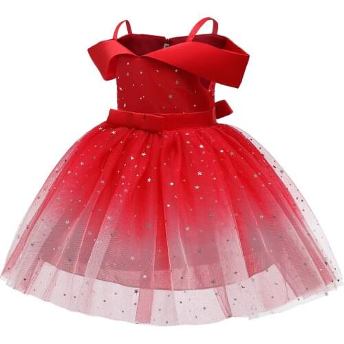 3-10Y Children Kid Girls Tutu Dress Off Shoulder Sequins Tulle Princess Birthday Dresses For Girls