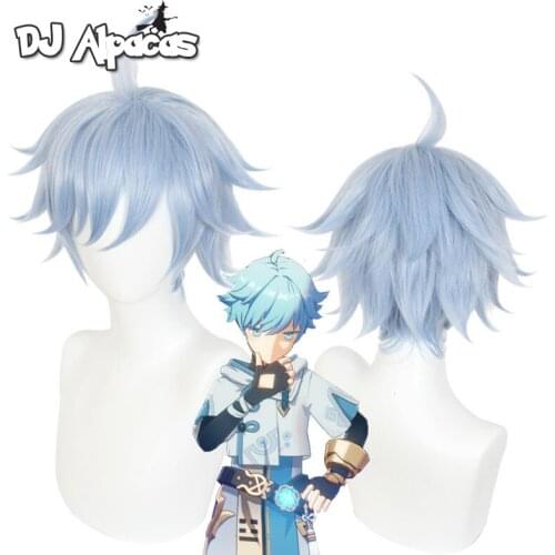 Genshin Impact Chongyun Cosplay Unisex 30cm Ice Blue Wig Cosplay Anime Cosplay Wigs Heat Resistant Synthetic Wigs Halloween