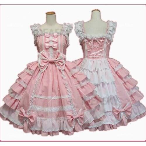Gothic Lolita maid Dress Soft Sisiter Bow Bear Lace black Blue Pink Dress Women Princess Dress Halloween Costume for Girls