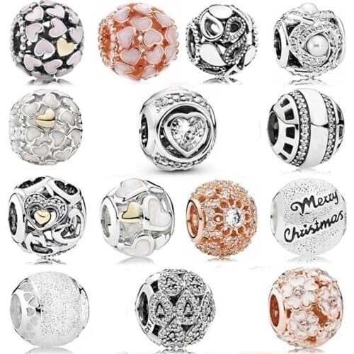 DIY Charm Elevated Abundance Of Love Heart Glittering Snowball Primrose 925 Sterling Silver Bead Fit Fashion Bracelet Jewelry