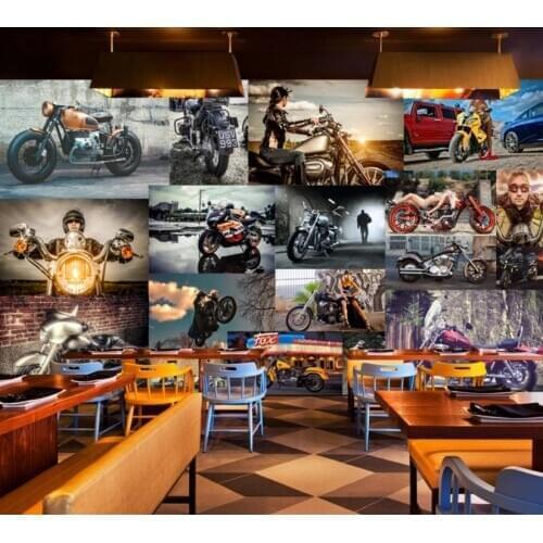Custom Photo Wallpaper 3D European And American Retro Nostalgic Motorcycle HD Poster Restaurant Bar Backdrop Wallpaper 3D