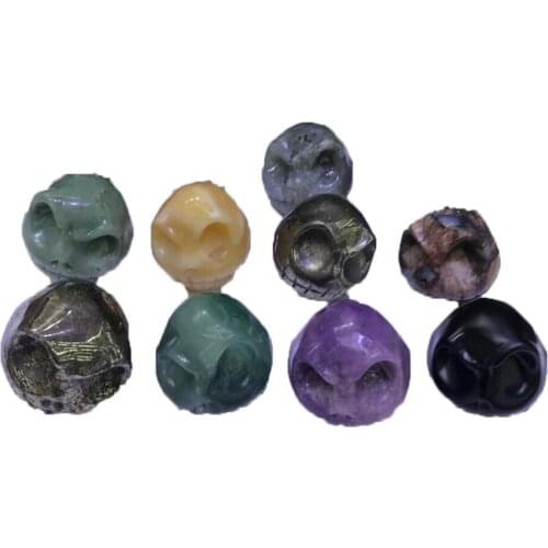 Natural Crystal Stone Carved Bodhidharma Skull Quartz Figurine Healing Mineral Gem Chakras Reiki Home Decoration Halloween Gift